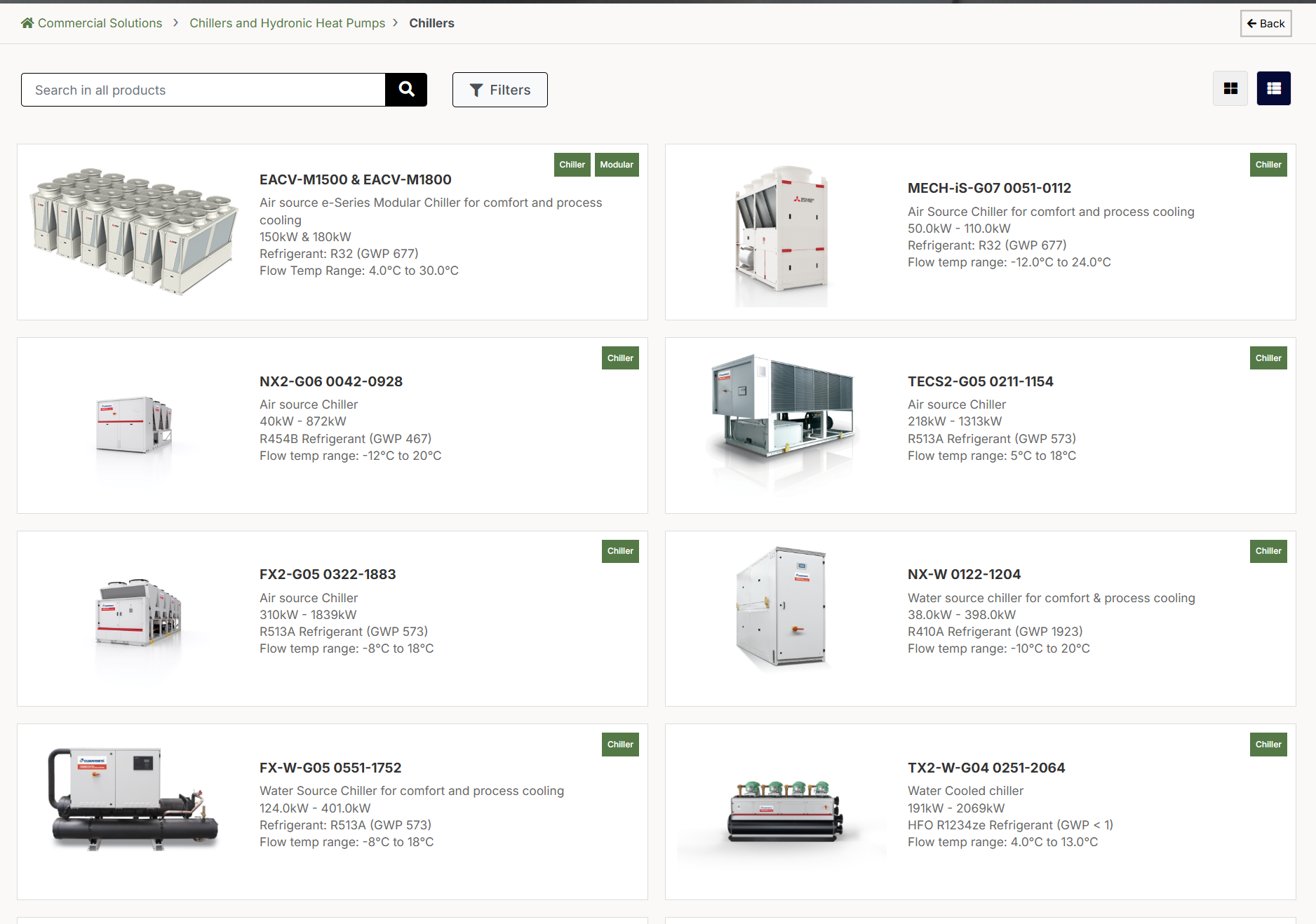 Chillers category navigation