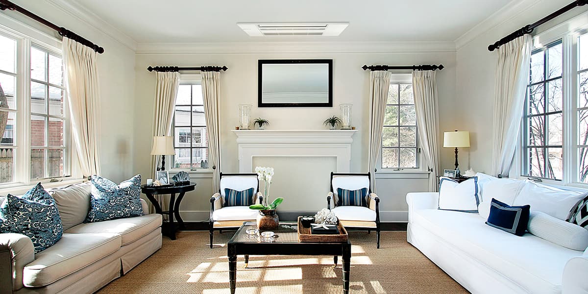 Living room showing AireTile Slim airflow direction